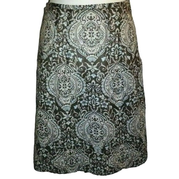 Ann Taylor Petite Womens Skirt Size 0P Lined Side Zipper Flared Brown Paisley - Picture 4 of 11